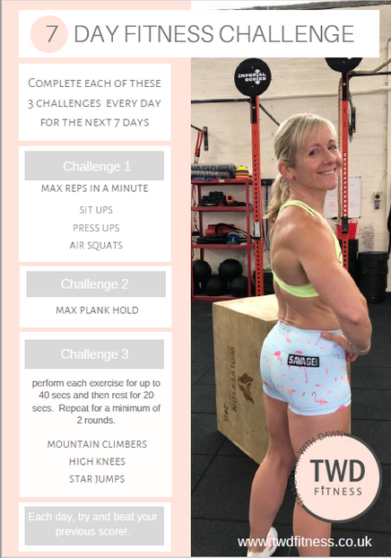 7 day fitness challenge poster showing exercises